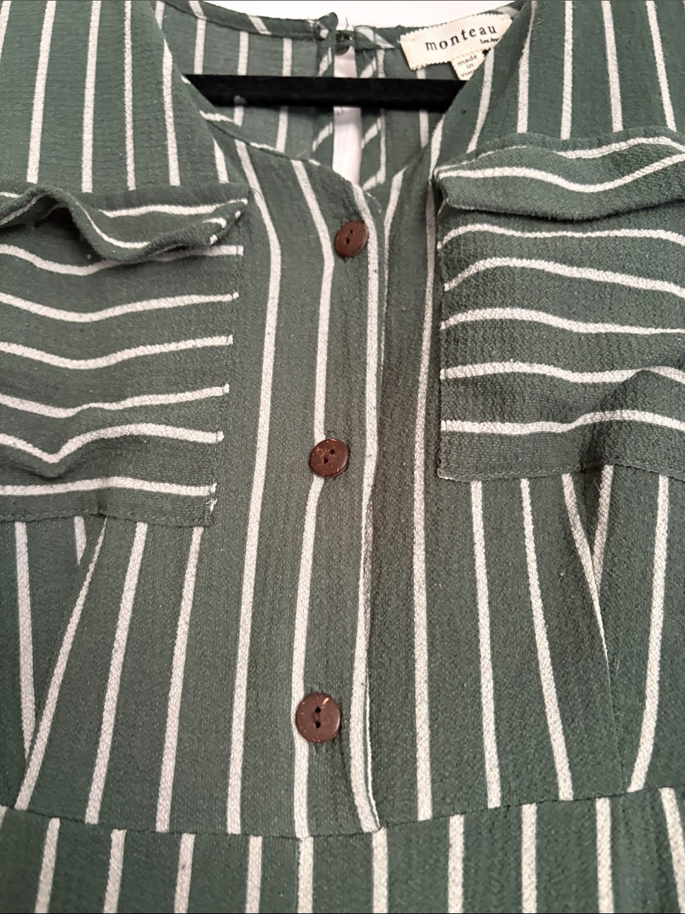 Monteau Olive Green Striped Sleeveless Jumpsuit Monteau Olive Green size Medium - Picture 3 of 7